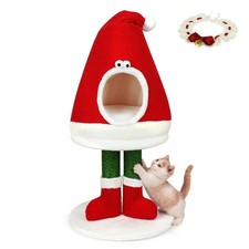 Christmas Cat Bed, Comes with A Collar, 30 inch red and white-1