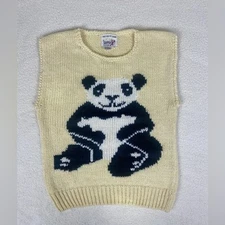 Vintage Women’s Licorice Sweater Sleeveless Panda Hand Knit Size Medium
