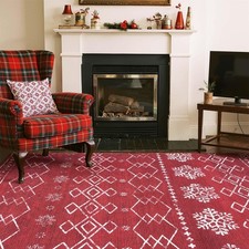 Snowflake Christmas Rug 5x7 for Living Room Washable Christmas Bedroom Rug Re...