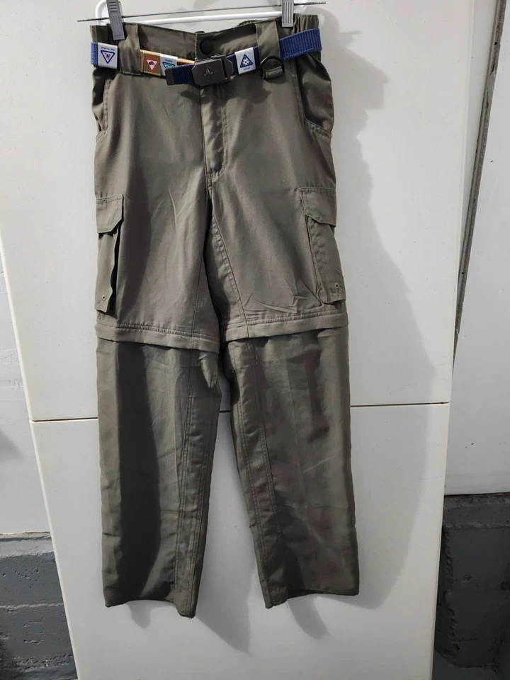 Pantalones Boy Scouts Niños M Switchbacks Verde Carga Convertible Cinturón Insignias Desdobladillo Foto 2 de 4
