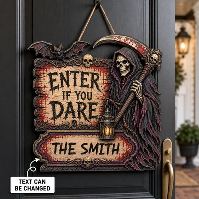 Door Sign Personalized Grim Reaper Wooden Door Hanging Halloween Decor