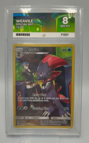 Pokémon TCG Cosmic Eclipse Weavile 238/236 Special Art Graded Ace 8 NM-MT