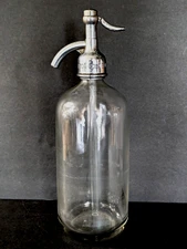 Vtg Clear Glass Seltzer Bottle w/ Removeable Lid w/ "Coca Co A. B. Berlin PA"