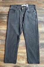 Levis 505 Jeans Mens 36X30 Regular Fit Black Straight Leg Denim Red Tab