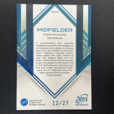 2024 Futera Incredible Frank Rijkaard Midfielder Blue 12/27