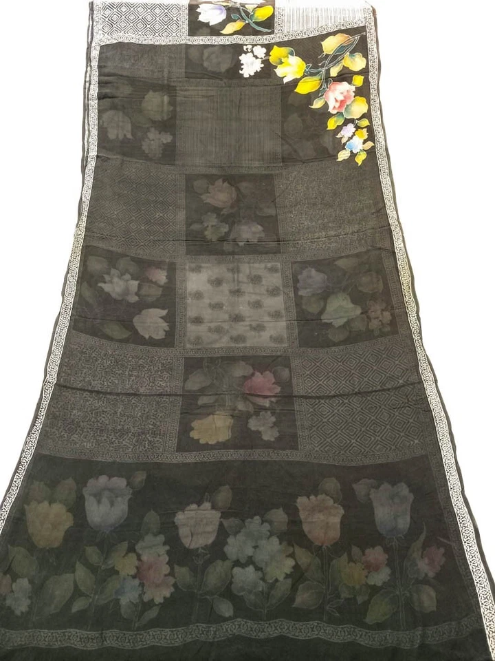 Чистый шелк сари индийский винтажный сари Georgette Chinon напечатано ткани PGS1766 - Изображение 2 из 4