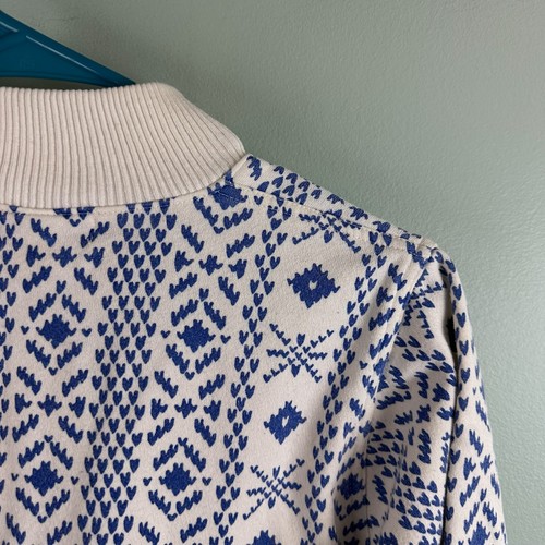 Vintage LL Bean Womens Small Sweater Blue White Nordic Snowflake 1/4 Zip USAMade - Picture 7 of 7