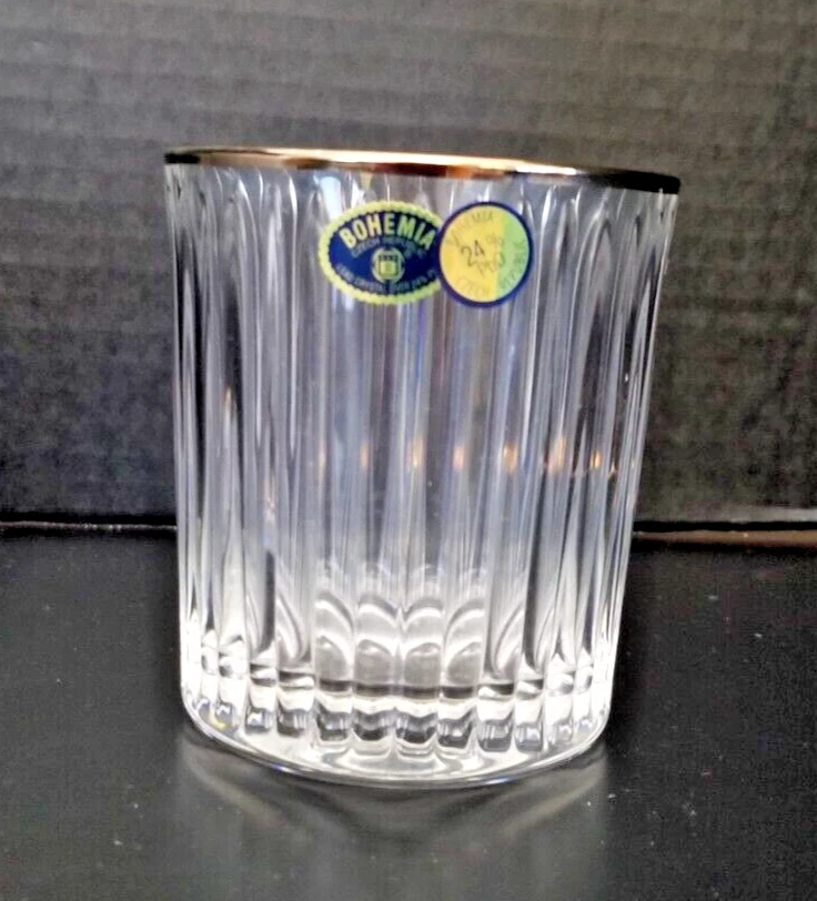 Vasos de whisky, juego de 6, cristal de corte bohemio. Borde plateado. Nuevo con pegatinas. Foto 2 de 4