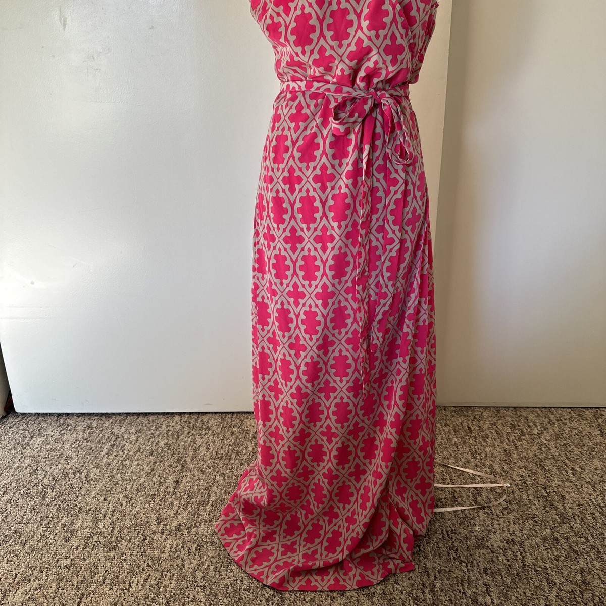 Banana Republic Women's Pink Maxi Dress Sz 10 Wrap V-Neck Geometric See  Pic, Pin | eBay