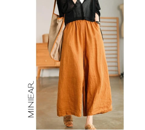 Sommer Damen Lockere Leinenhose Weites Bein Flachs Cropped Freizeit Komfort Hose  - Bild 7 von 20