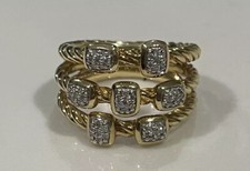 Authentic David Yurman 18K Gold Diamond 3 Row Confetti Ring