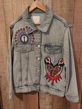 Designer Maje Baltimore Embroidered Denim Jacket, Size 40 Rrp $480