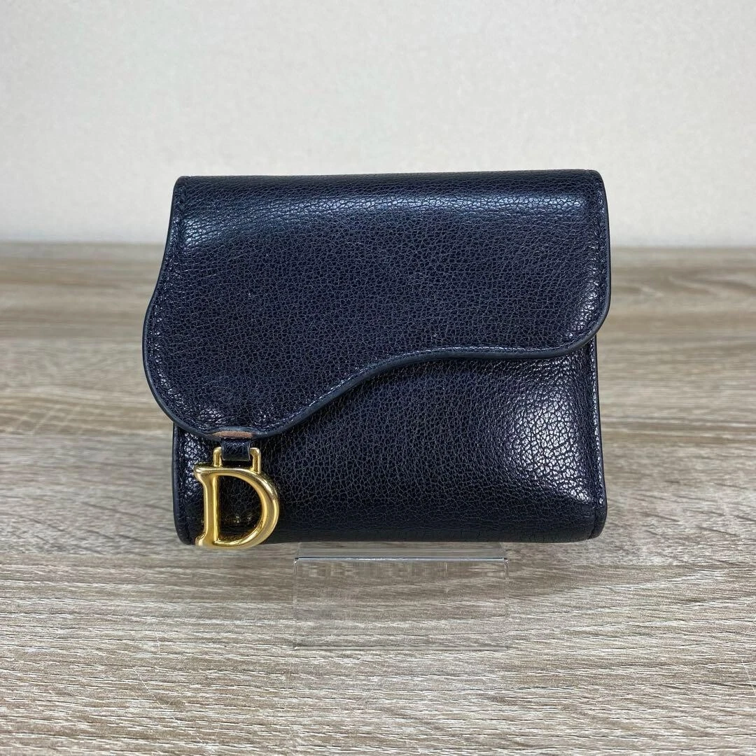 Auth Christian Dior Portefeuille Selle Portefeuille Triple Cuir Noir Japon
