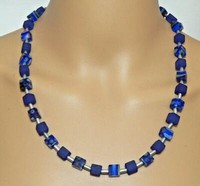 Halskette Kette WüRfelkette WüRfel Millefiori Dunkelblau Mehrfarbig Silber 210N