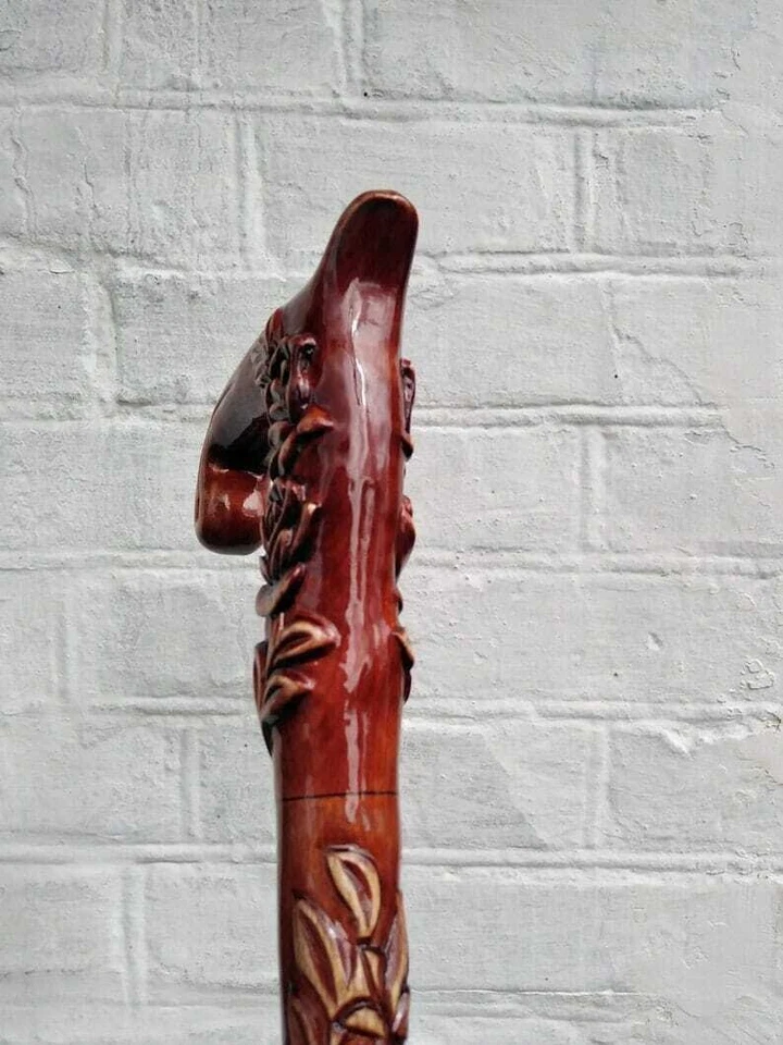 Roses Engraved Full Wood Cane Woman Design Hand Carved Walking Stick With Cane - Image 4 of 4