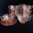 (6) Jeanette Glass "CHERRY BLOSSOM" Cups & Saucer Sets, EUC!