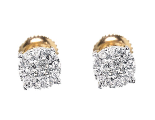 14k Yellow Gold Mens Ladies Princess Diamond Solitaire Look Studs Earrings 0.... - Picture 1 of 4