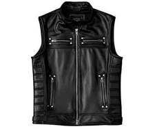 Swat Style Padded Leather Vest Men Motorcycle Biker Tactical Concealed Carry