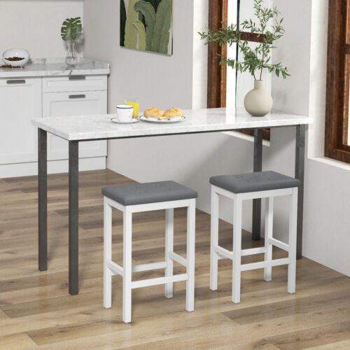 Set of 2 Rubber Wood Bar Stools 24" Counter Height Stool w/Padded Seat, Footrest - Picture 4 of 8