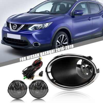Front Bumper Fog Lights Spot Lamps Covers Bezel Kit For Nissan Qashqai 2015-2018
