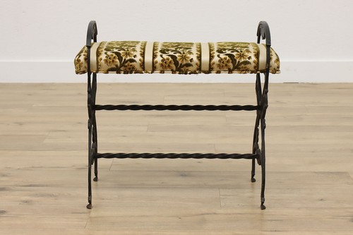 Victorian Antique Upholstered Cast Iron Boudoir Bench Storks #54059 - Picture 2 of 12
