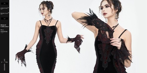 Eva Lady Women Gothic Punk Beaded Feather Lace Wrist Decoration Gloves - Bild 5 von 27