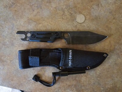 high quality hunting utility knife with flint and wrench attached 
