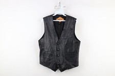 Vintage 60s 70s Streetwear Mens 40 Distressed Leather Button Vest Jacket Black
