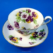 Striking Purple and Yellow Pansy Royal Chelsea Tea Cup and Saucer Set