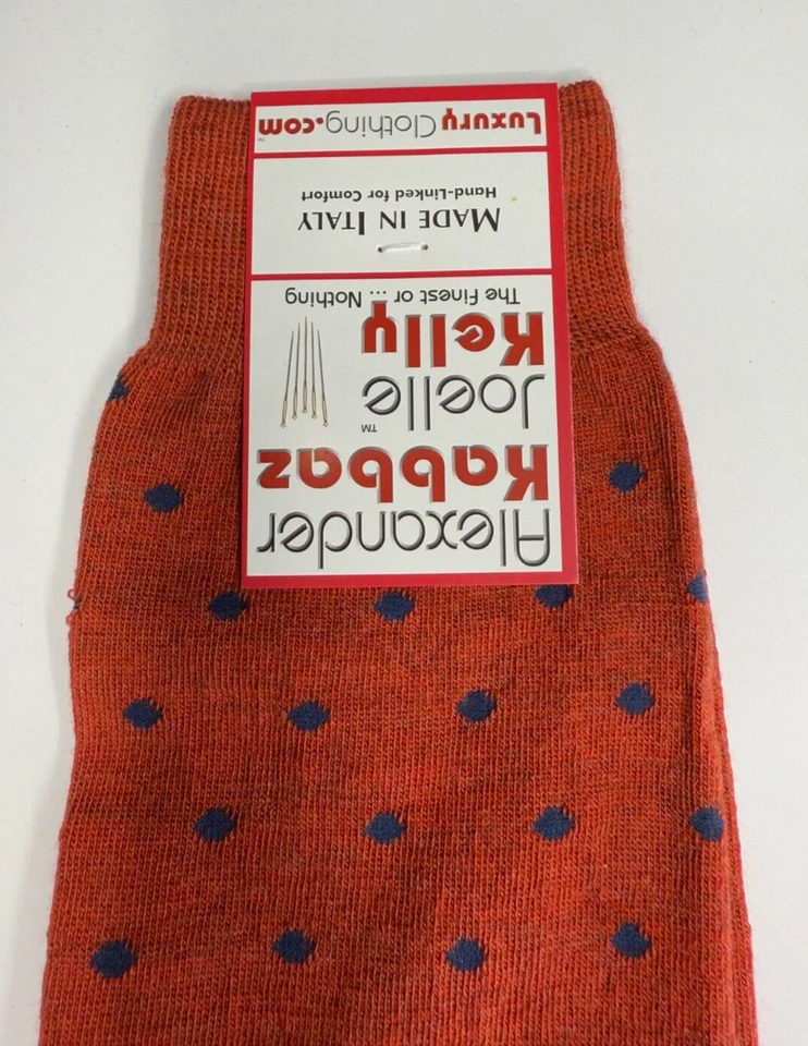 Bresciani Italian Unisex Over The Calf Socks Mattone Orange W Blue Dots One Size - Image 3 of 4