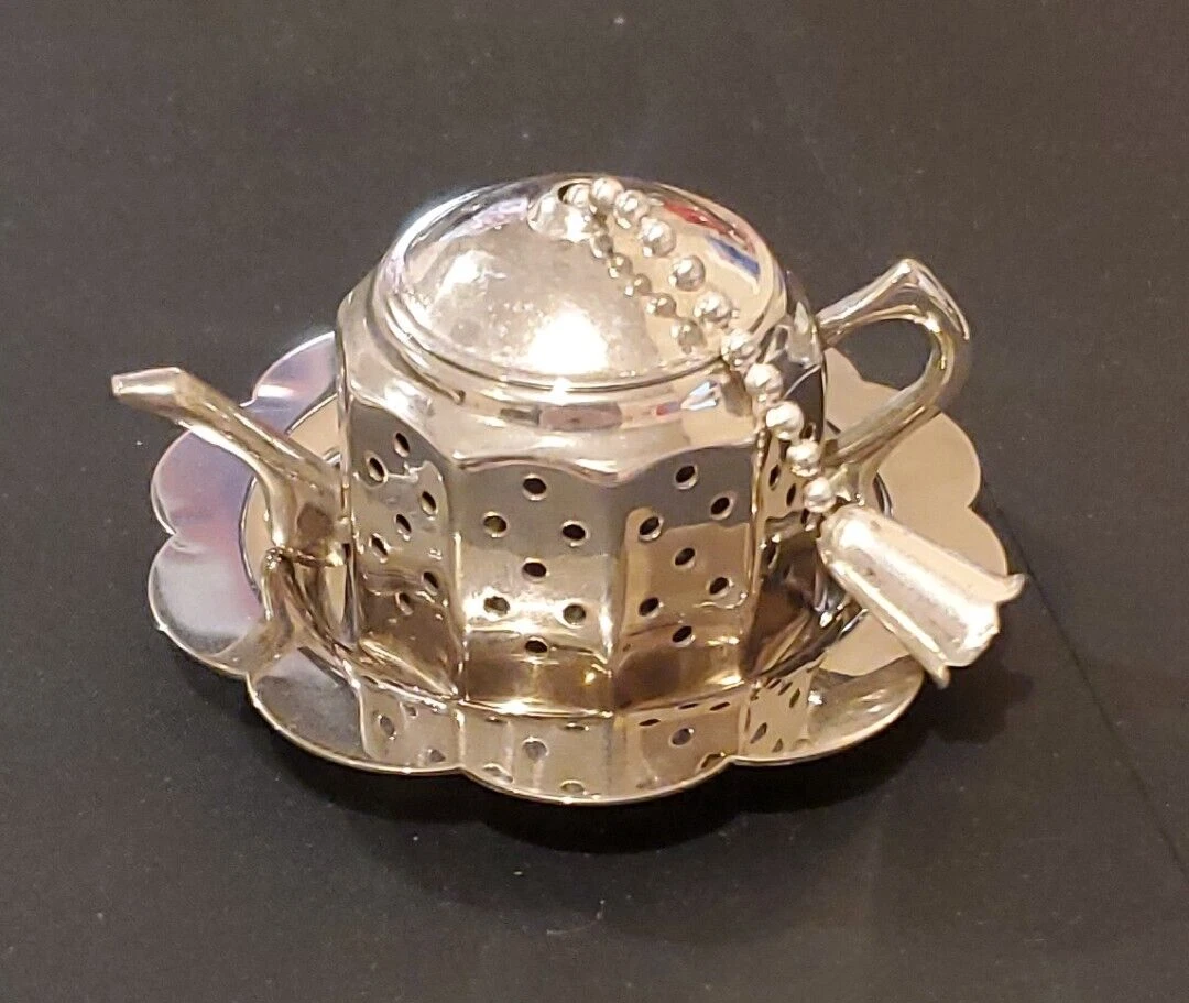 Harrods Knightsbridge FGH Design Teapot Kettle Shaped Tea Infuser Strainer, Tray