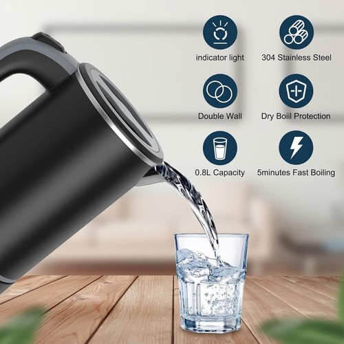 Small Electric Kettles,0.8L Portable Travel Kettle with Double Wall Travel Mini - Picture 5 of 7