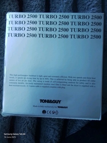 Toni & Guy 1600 Watt Black Hairdryer Turbo 2500 - Picture 2 of 7