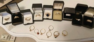 Vintage LOT New Old Stock Rings Gold plated CZ & Misc Fashion Rings Jade Onyx