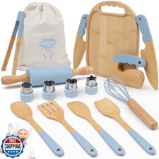 Wooden Kids Cooking Set Montessori Kit - Real Toddler Kitchen Too