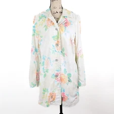 J Jill Women S Oversized Linen Blend Long Jacket Pleated Floral Collared Pockets