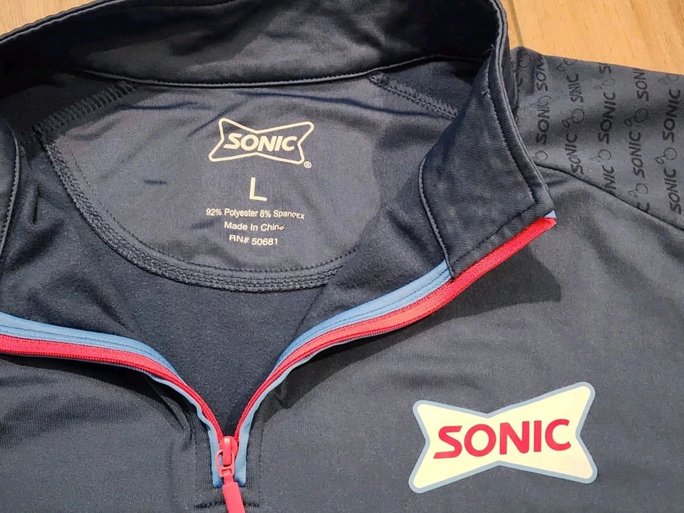 Sonic Drive In Employee 1/4 Zip Pullover Mens Large Long Sleeve Jacket Blue - Image 3 of 4