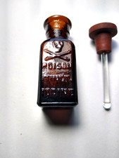 Vintage Amber Glass Poison Bottle Tincture Iodine Skull Crossbones Apothecary