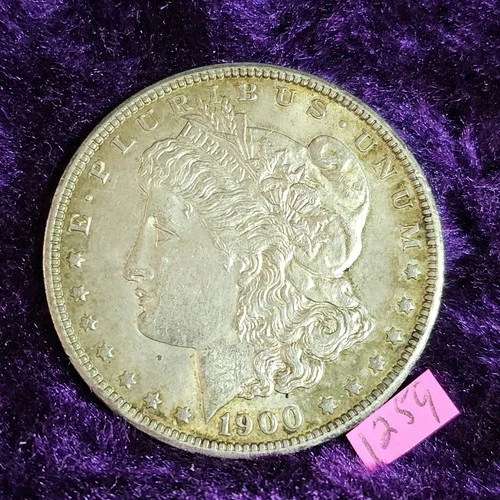 🚚⚡️🔥NICE GOLD RIM TONE AU-BU 👀🔥1900 Morgan Silver Dollar Coin 1259