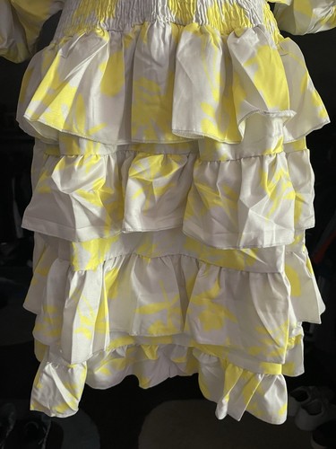 Shein Tiered Ruffle Dress Yellow & Tan Floral Print Sz S - Picture 4 of 13