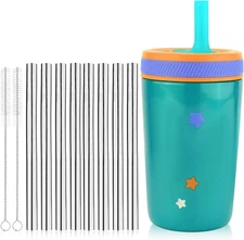 8Pcs Metal Straw Replacement with 2 Cleaning Brush for Zak Designs Kelso 15Oz Wa