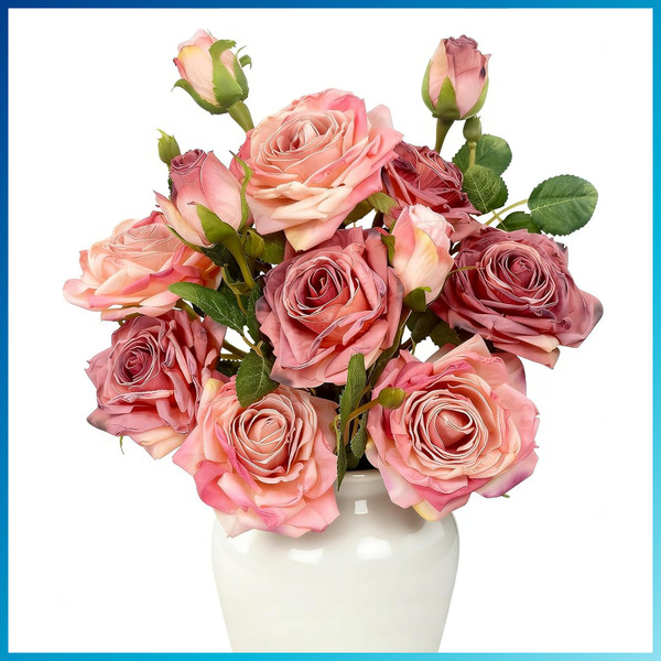 KüNstliche Rosen Blumenstrauß 4 StüCk 54Cm Rosa FüR Hochzeit Tischdeko-image