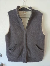 Winona Knits Mens L Wool Blend  Sherpa Lined Zip Gray Vest Pockets Speckled Sale