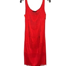 Ashley Stewart Red Fringe Dress Sleeveless Flapper Cocktail Party Size 16