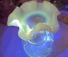 Vintage Light Blue Fenton Glass Vase Ruffled Pattern Glass Decorative Glossy 6in