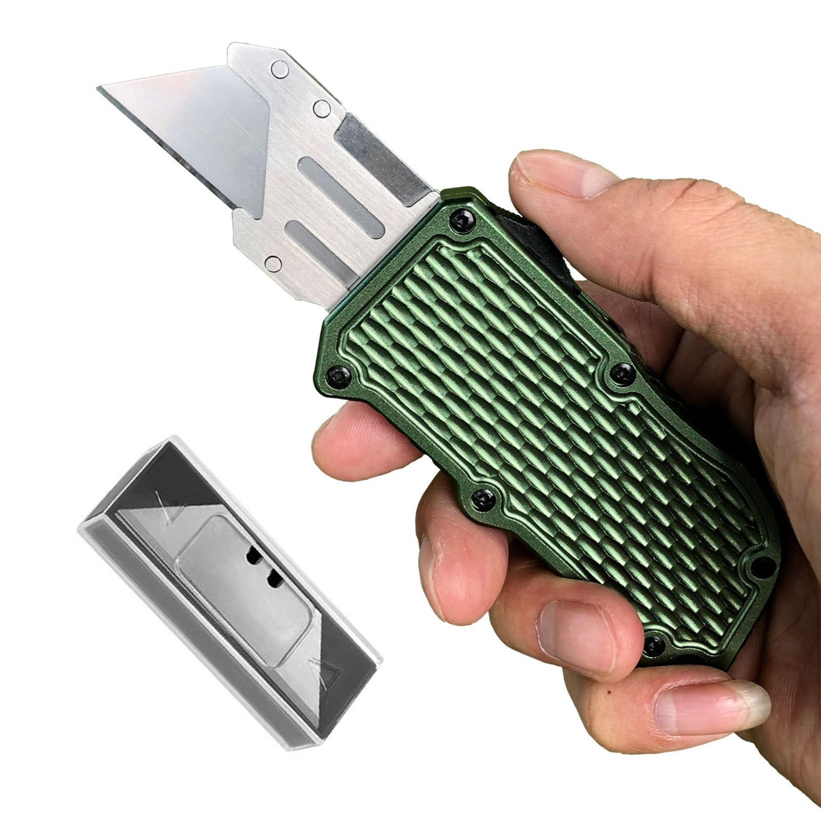 Automatic Utility Knife, Green Razor Blades Pocket Knife, Bo