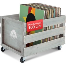 Cassetta Dischi Vinile Legno Vintage Contenitore Cassa Porta 100 Vinili Grigio