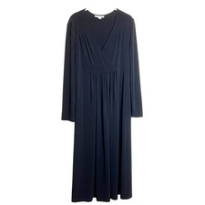 Coldwater Creek Womens Midi Dress Size 12 Black Long Sleeve V-Neck Pleated Waist