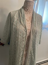 Vintage Robe - Mint Green light blue Floral Lace