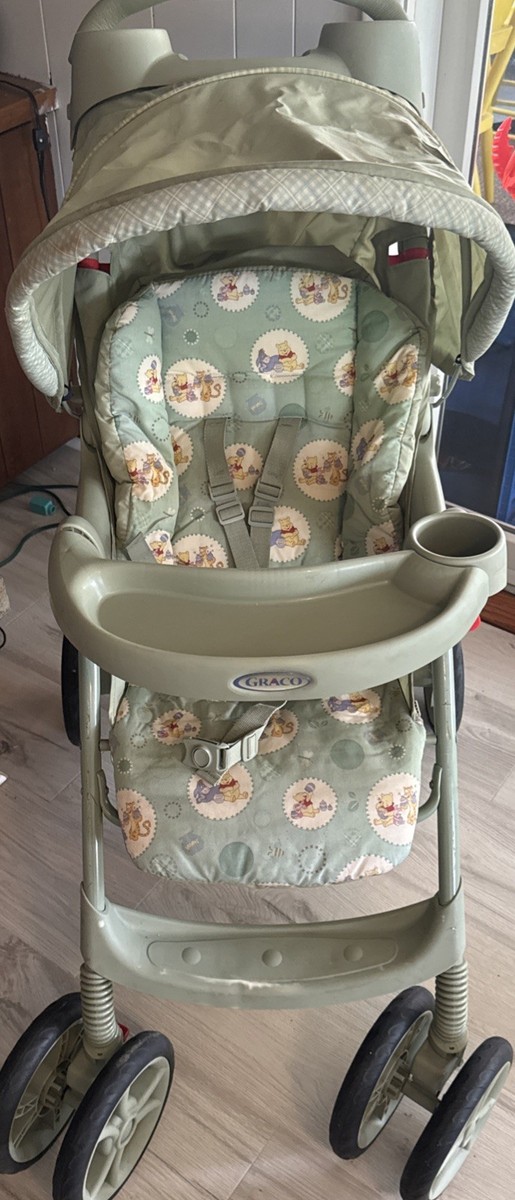 Vintage Green winnie the pooh stroller Graco Brand With Under Basket And  Shade | eBay
